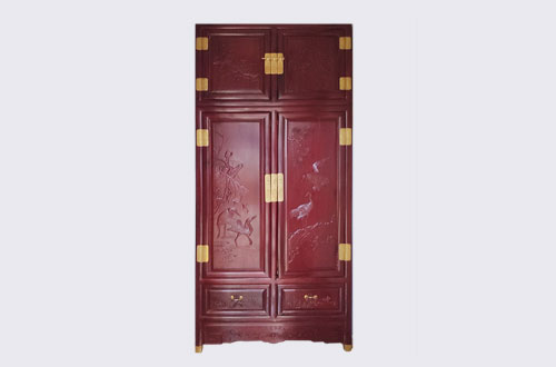 正宁高端中式家居装修深红色纯实木衣柜